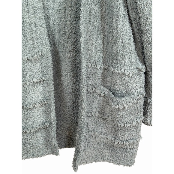 Barefoot Dreams CozyChic Cardigan Boardwalk M Open Front Soft Fuzzy Pockets Sage - Picture 4 of 11